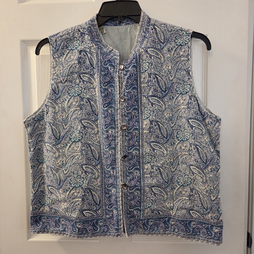 Orvis sz L paisley floral button up vest 100% cotton casual cottagecore boho